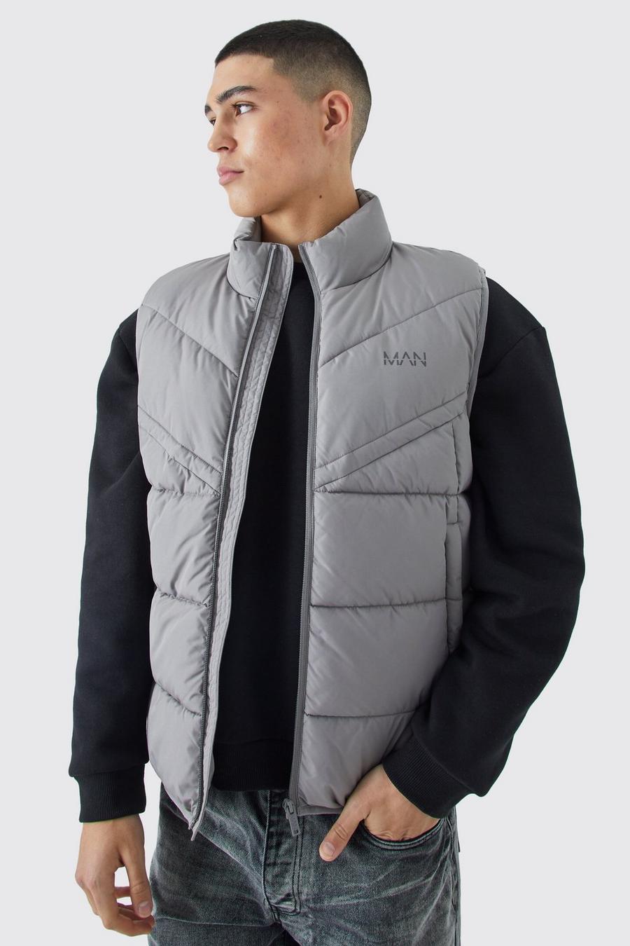 Grey Man Dash Quilted Funnel Neck Gilet