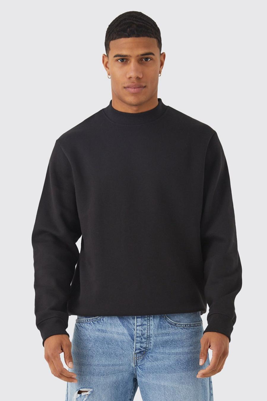 Black Basic Sweatshirt med hög halsmudd image number 1