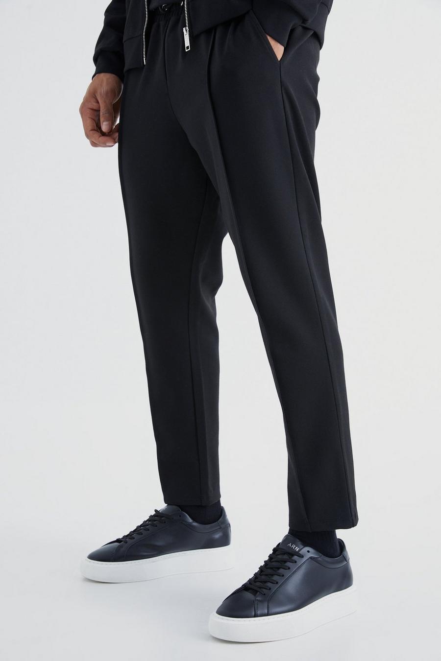 Pantalón deportivo ajustado ajustado con cintura elástica y alforza, Black image number 1