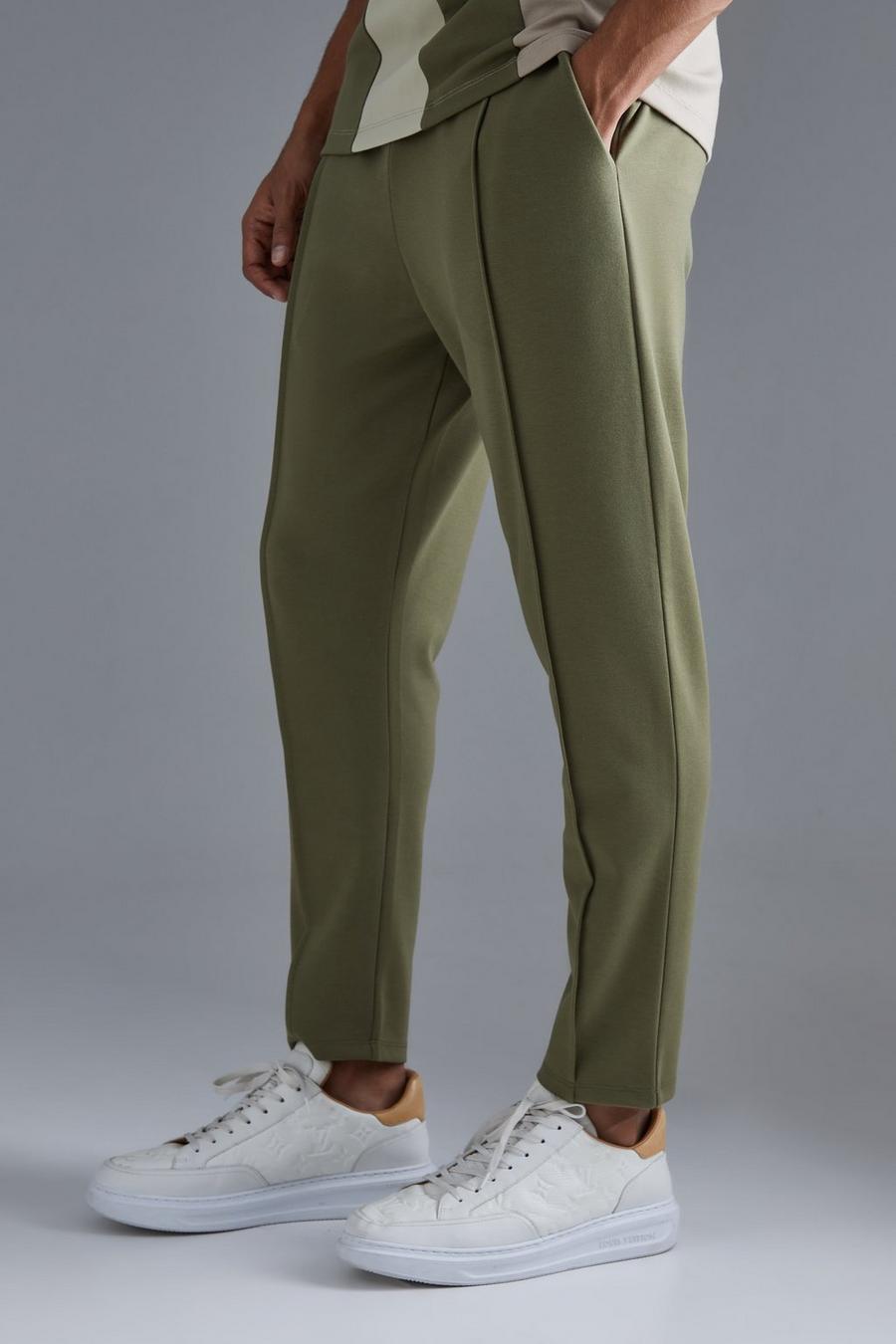 Pantalón deportivo ajustado ajustado con cintura elástica y alforza, Khaki image number 1
