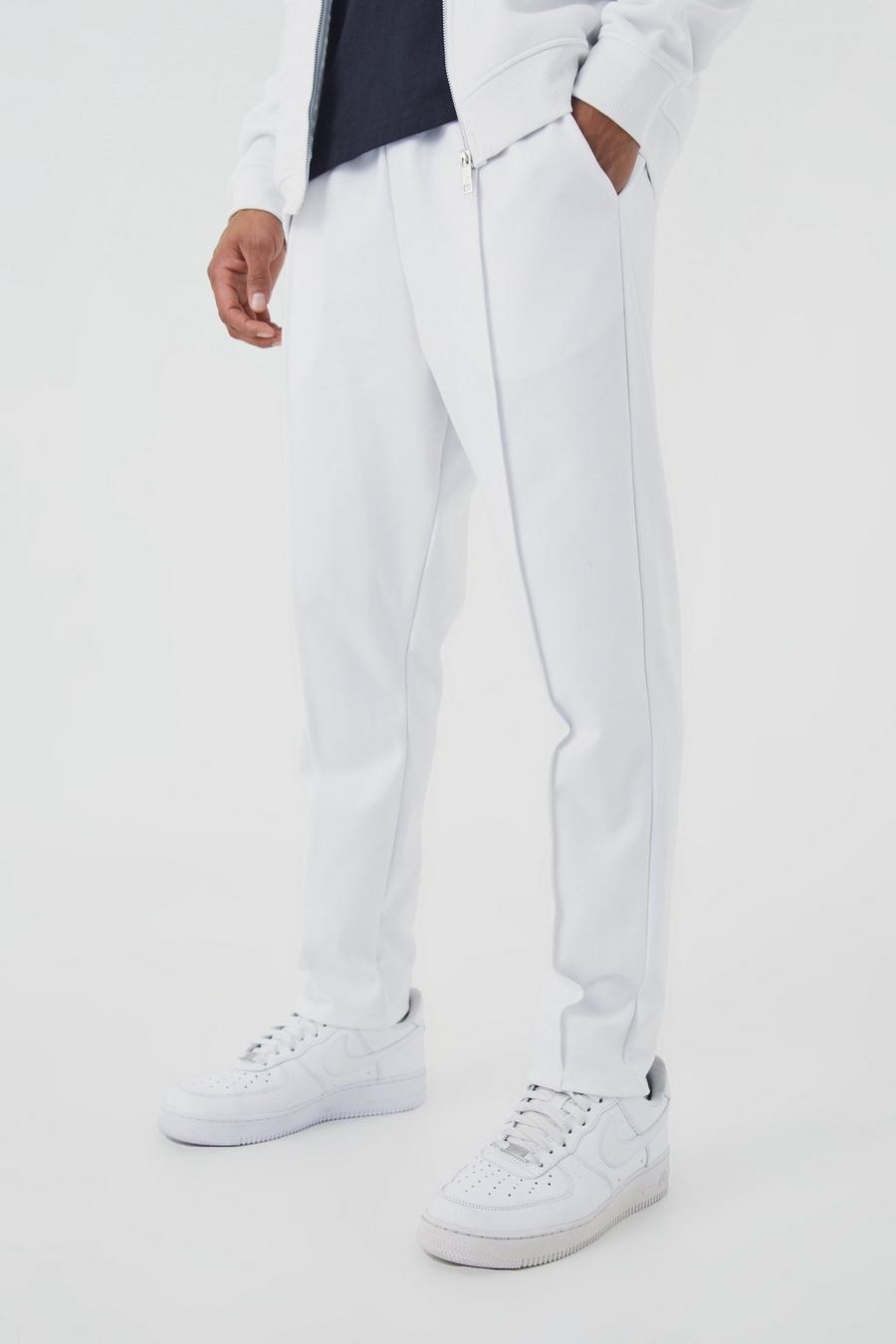 White Korte Toelopende Slim Fit Joggingbroek Met Elastische Taille En Biezen image number 1
