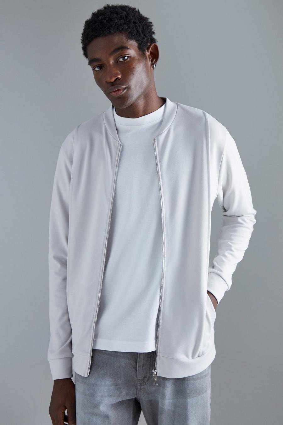 Light grey Slim Interlock sweater Jacket