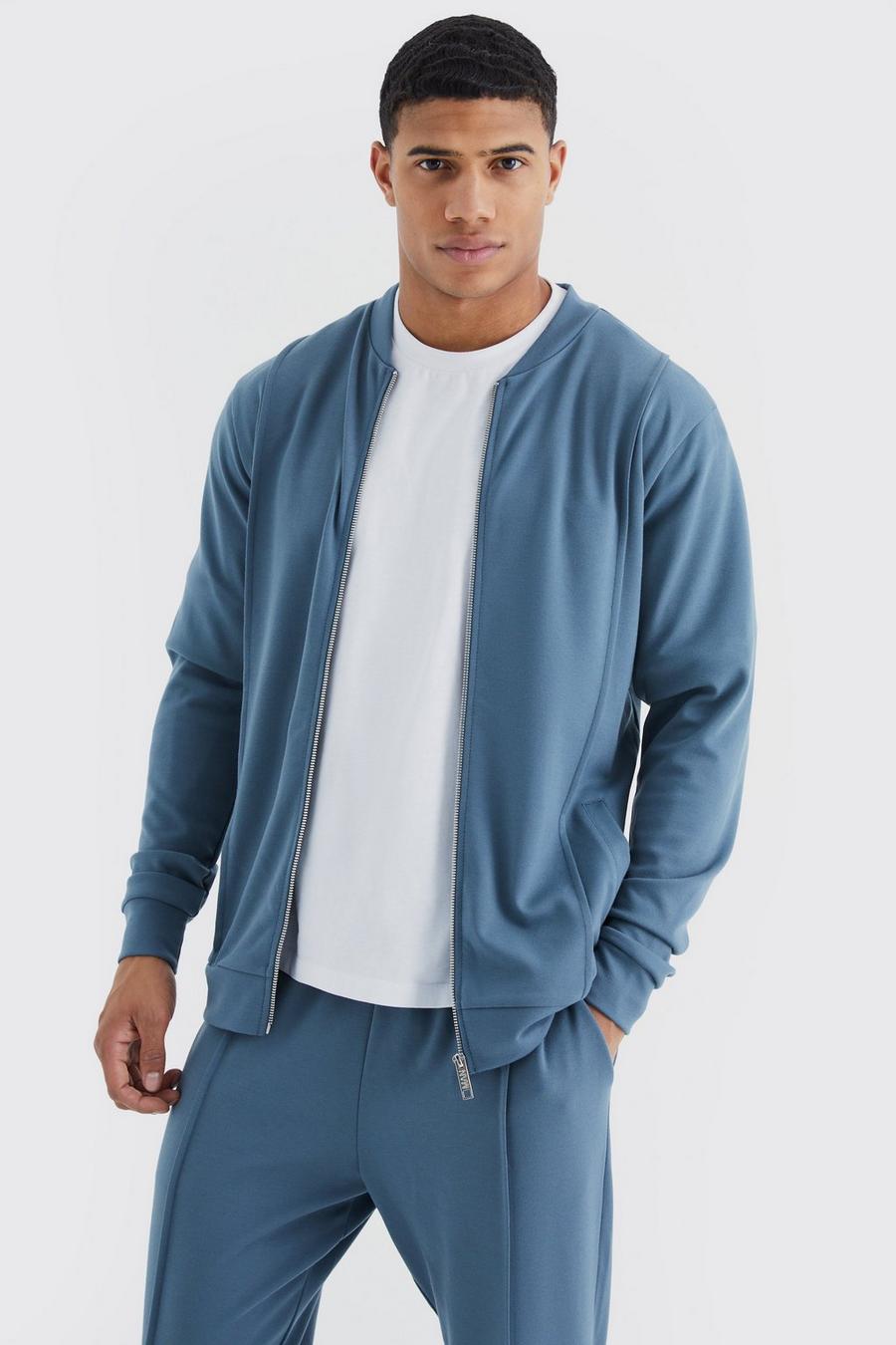 Slate blue single-breasted cotton shirt jacket Blau image number 1