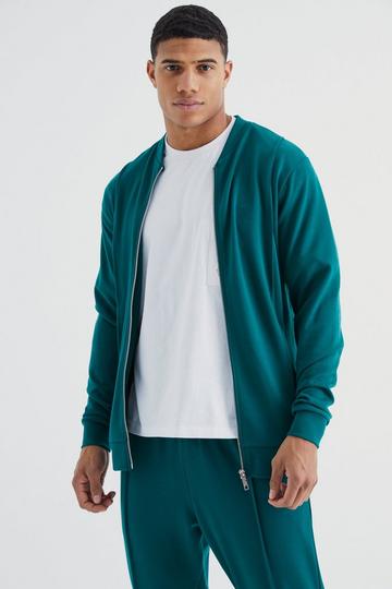 Green Slim Interlock Bomber Jacket