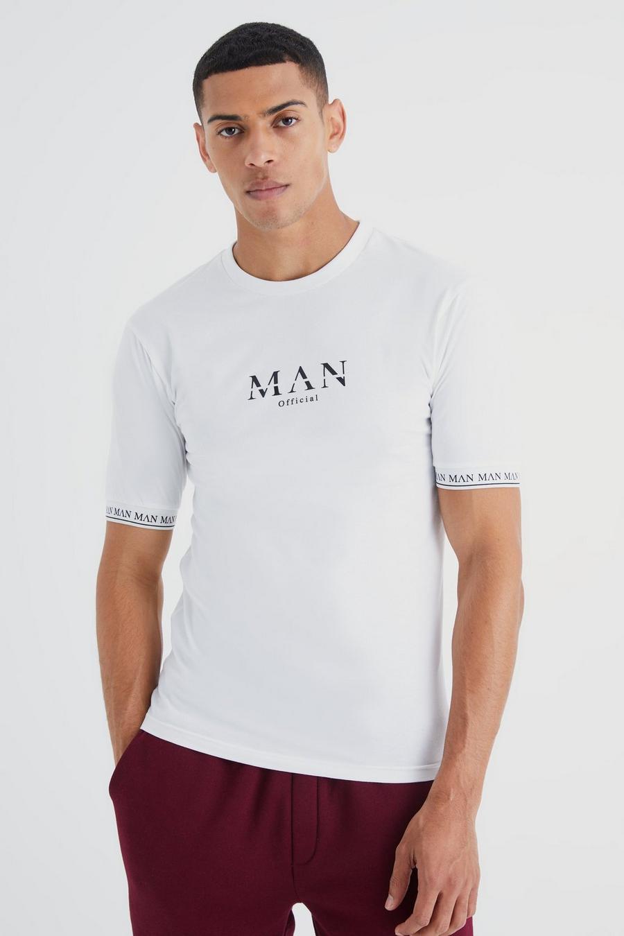 White Man Muscle Fit T-Shirt Met Gouden Manchettes image number 1