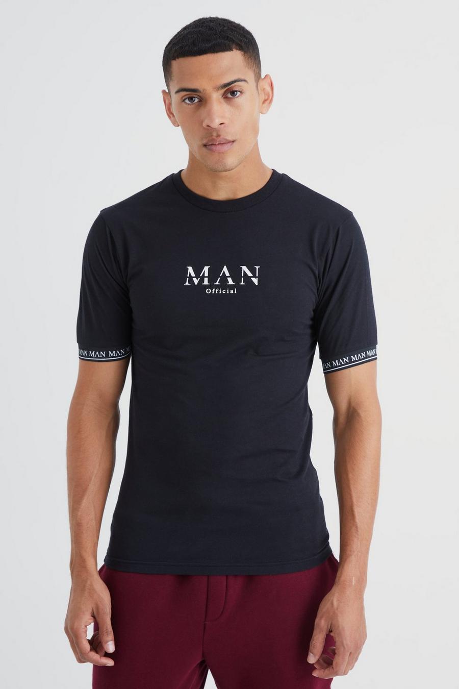 Black Man Muscle Fit T-Shirt Met Gouden Manchettes image number 1