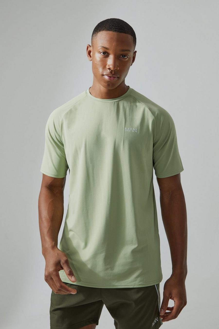 Sage green Man Active Mesh Slim Fit T-Shirt Met Textuur