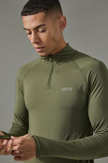 Man Active Raglan Muscle Fit 1/4 Zip Top khaki