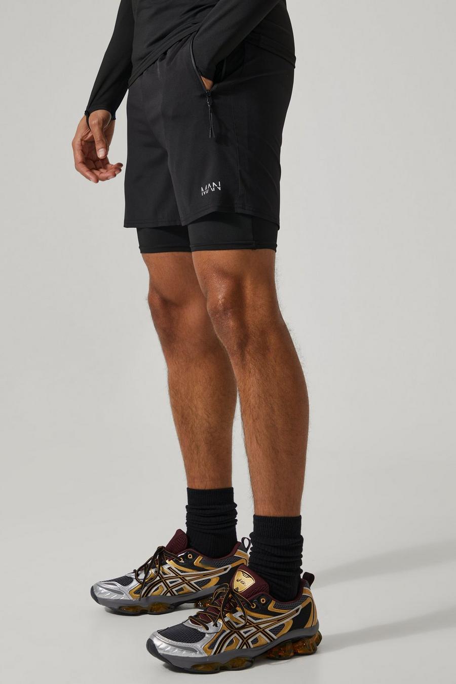 Man Active 2-in-1 Shorts, Black schwarz