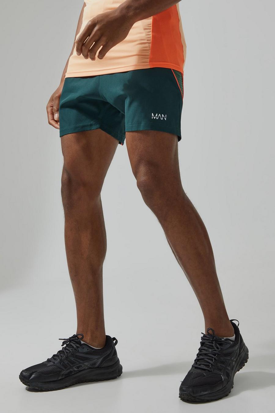 Teal Man Active Mesh Color Block Shorts Met Textuur
