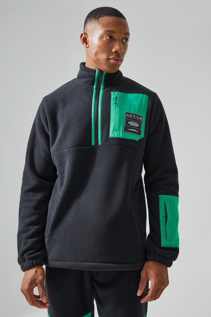 Fleece Sweatshirt mit Trichterkragen und 1/4 Reißverschluss, Black image number 1