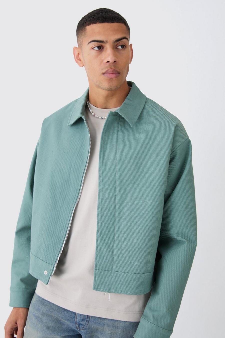 Giacca Harrington Smart squadrata in twill a coste, Sage image number 1