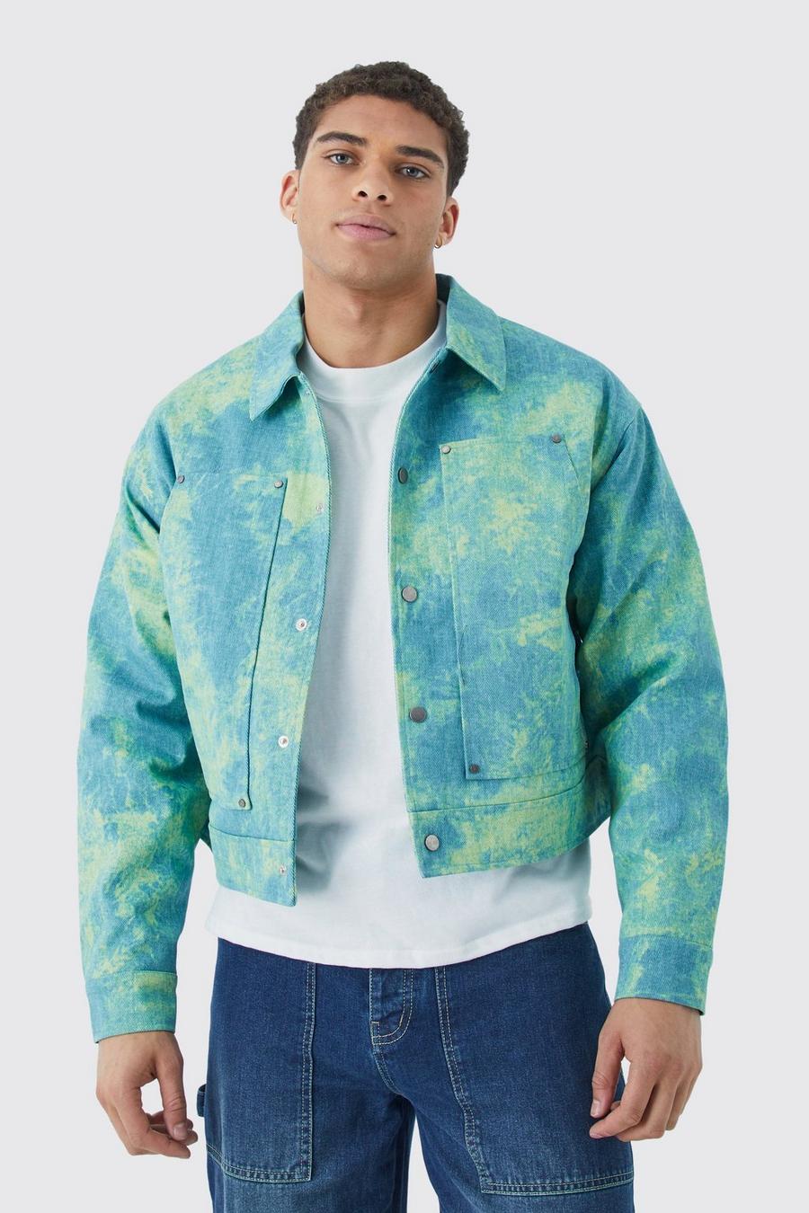 Green Boxy Tie Dye Keperstof Utility Jas image number 1