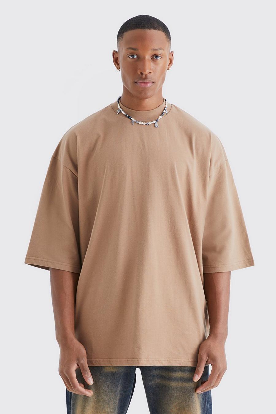 Mocha Oversize t-shirt i tjockt tyg med halv ärm image number 1