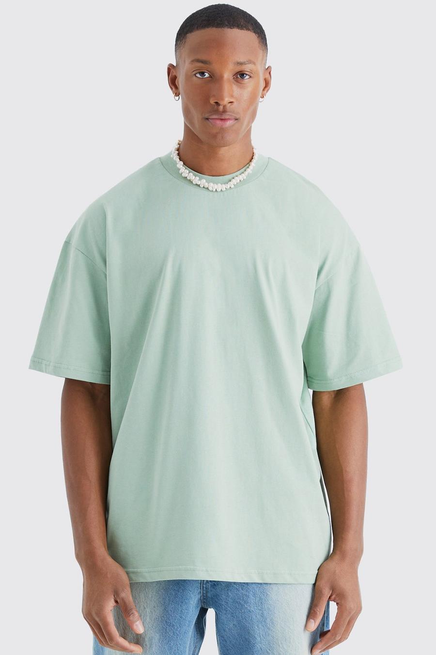 Sage Oversize t-shirt i tjockt tyg med hög halsmudd image number 1