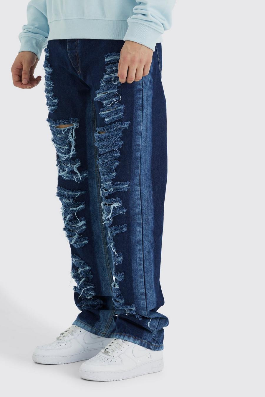 Indigo Tall Relaxed Rigid Multi Rip Panelled Jean image number 1