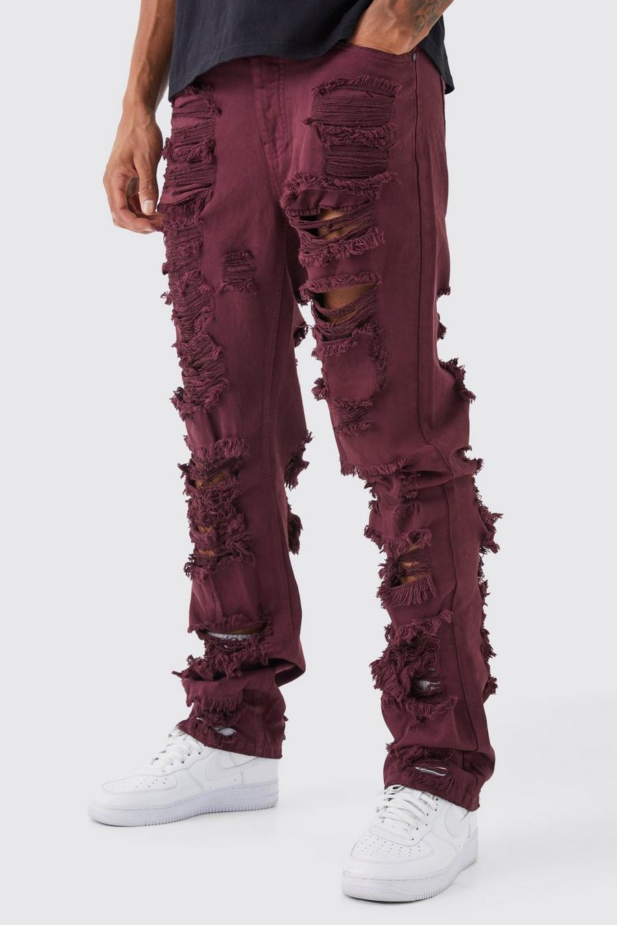 Burgundy Tall Onbewerkte Extreem Gescheurde Baggy Jeans image number 1