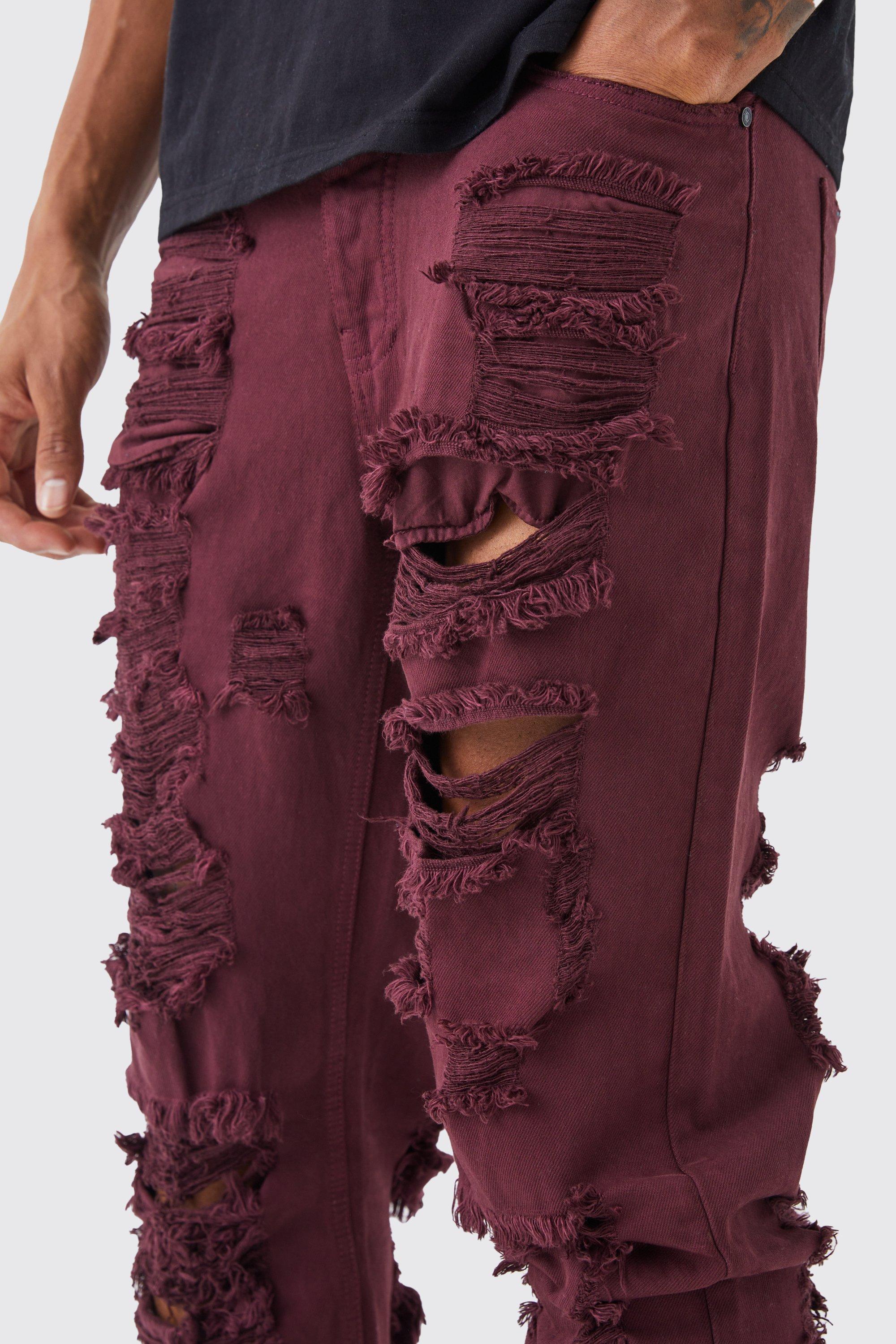 Burgundy ripped deals jeans