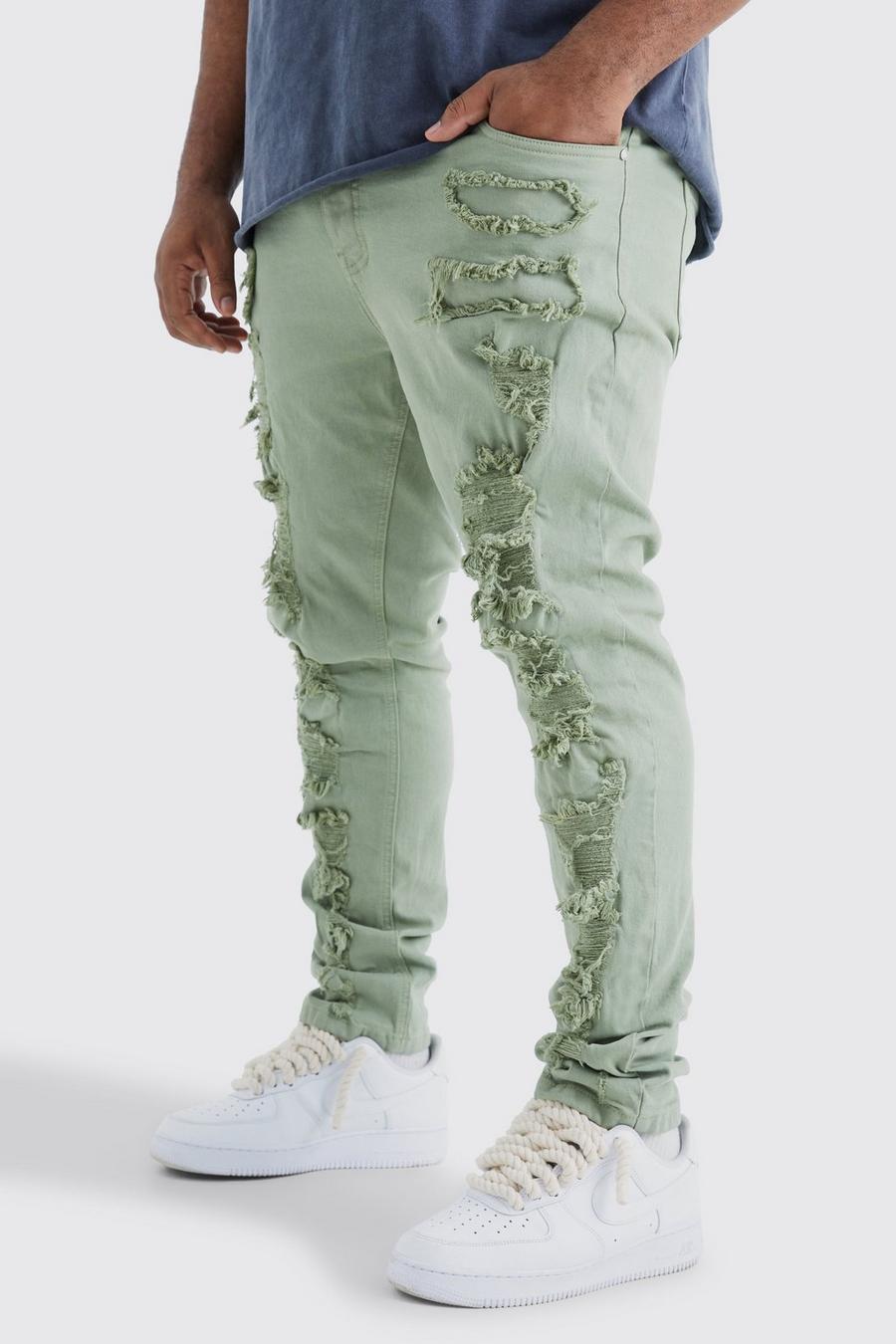 Sage green Plus Stretch Rip & Repair Skinny Jeans