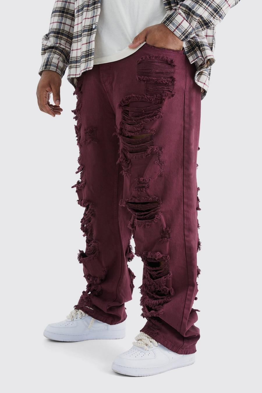 Burgundy Plus Relaxed Rigid Extreme Ripped Jean image number 1