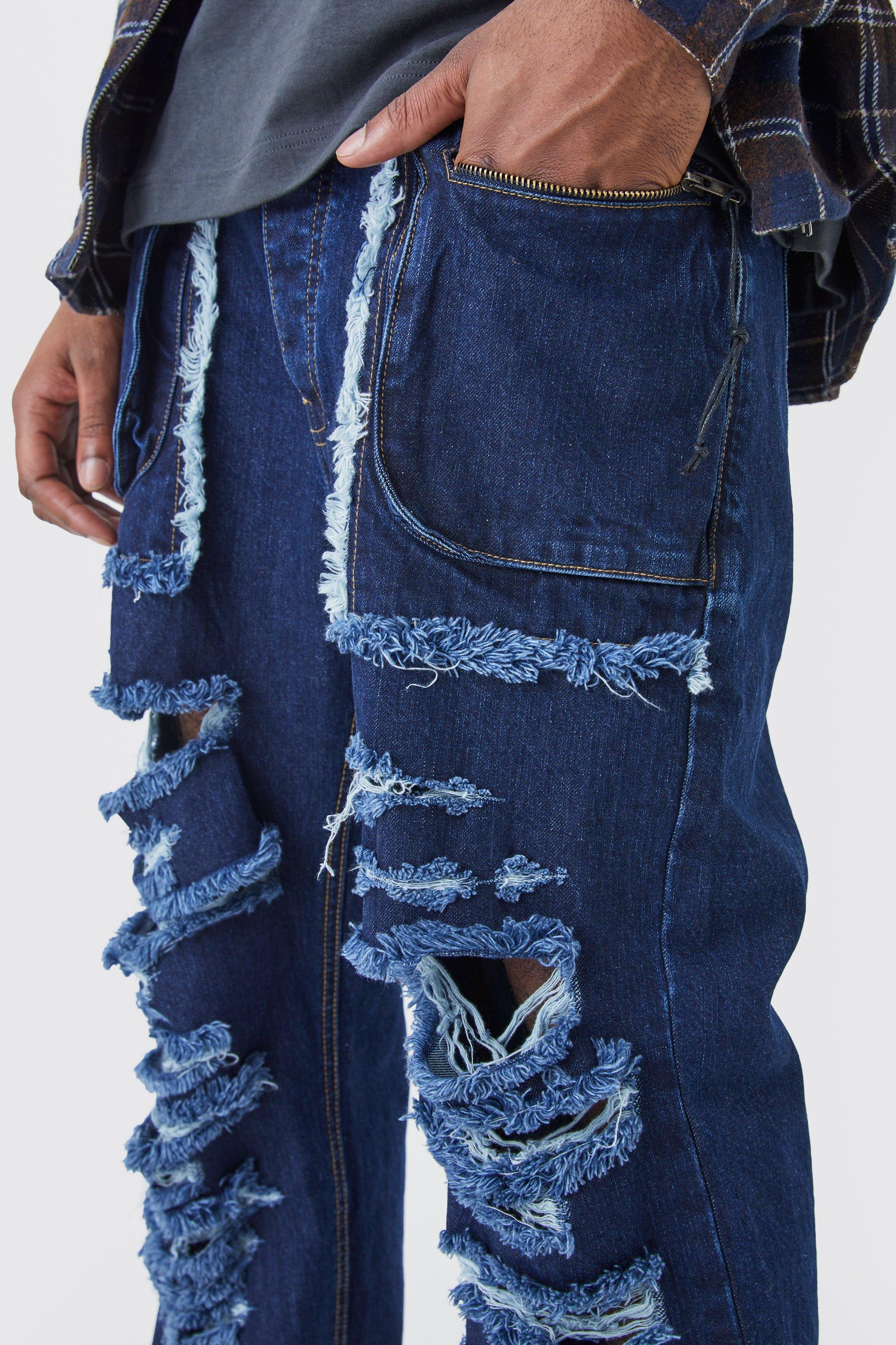 Tall Relaxed Rigid Distressed Ripped Cargo Pocket Jean