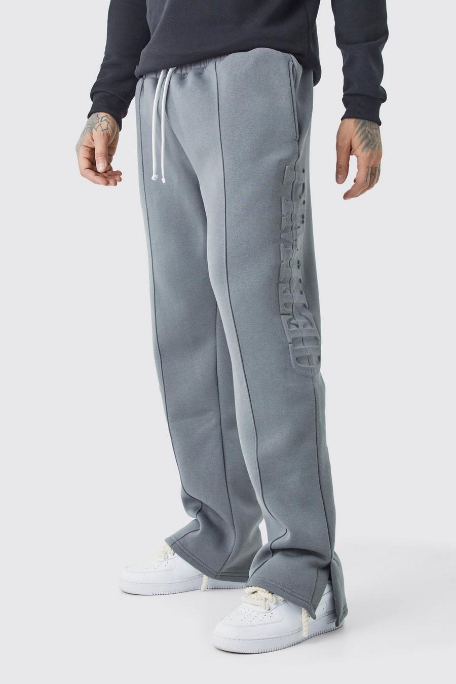 Charcoal Tall Relaxed Fit Split Hem Limited Embossed Jogger