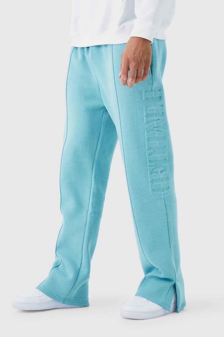 Teal Tall Relaxed Fit Split Hem Limited Embossed Jogger image number 1