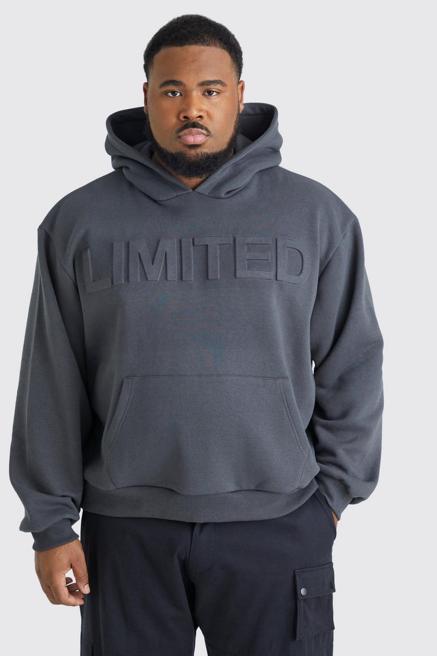 Charcoal Plus Oversized Boxy Limited Hoodie Met Reliëf image number 1