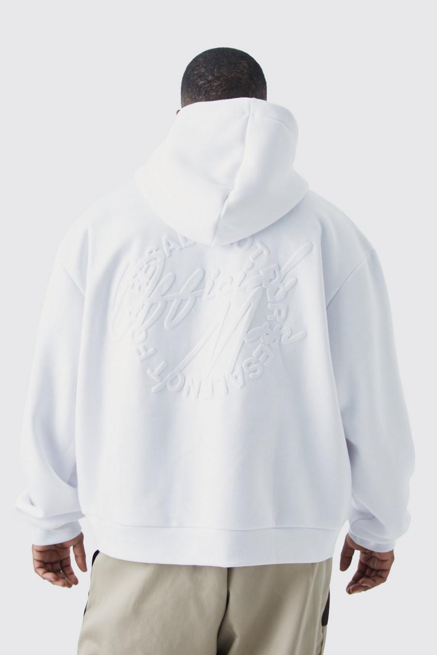 White Plus Official Man Oversized Boxy Embossed Hoodie image number 1