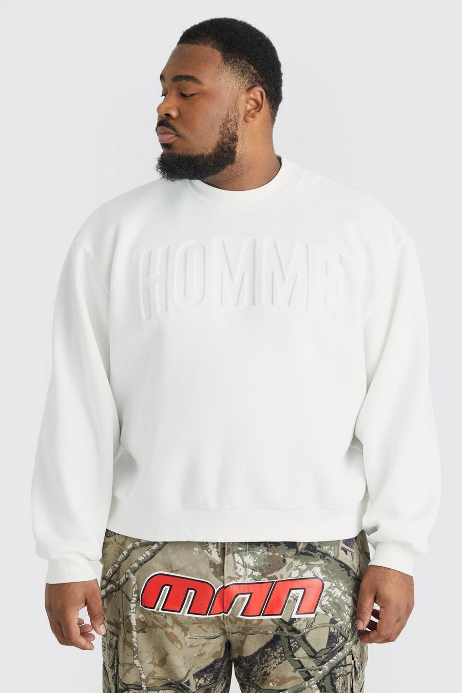 Ecru Plus Homme Oversized Boxy Debossed Sweatshirt