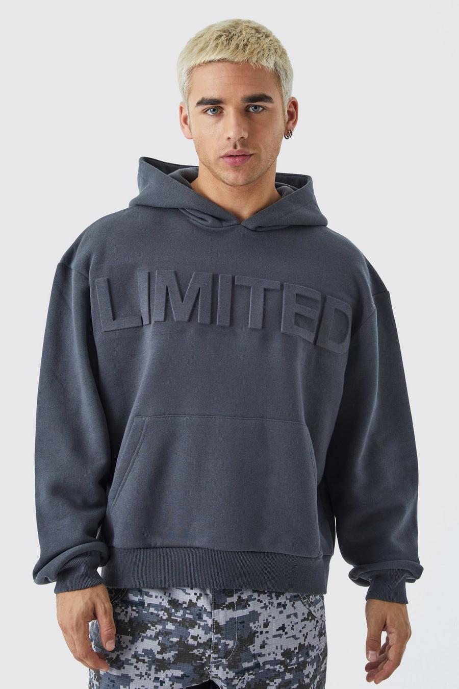 Charcoal Oversized Boxy Limited Hoodie Met Reliëf image number 1