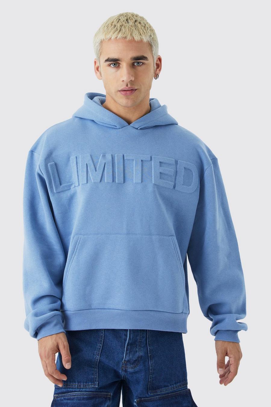 Dusty blue Oversized Boxy Limited Embossed Hoodie image number 1