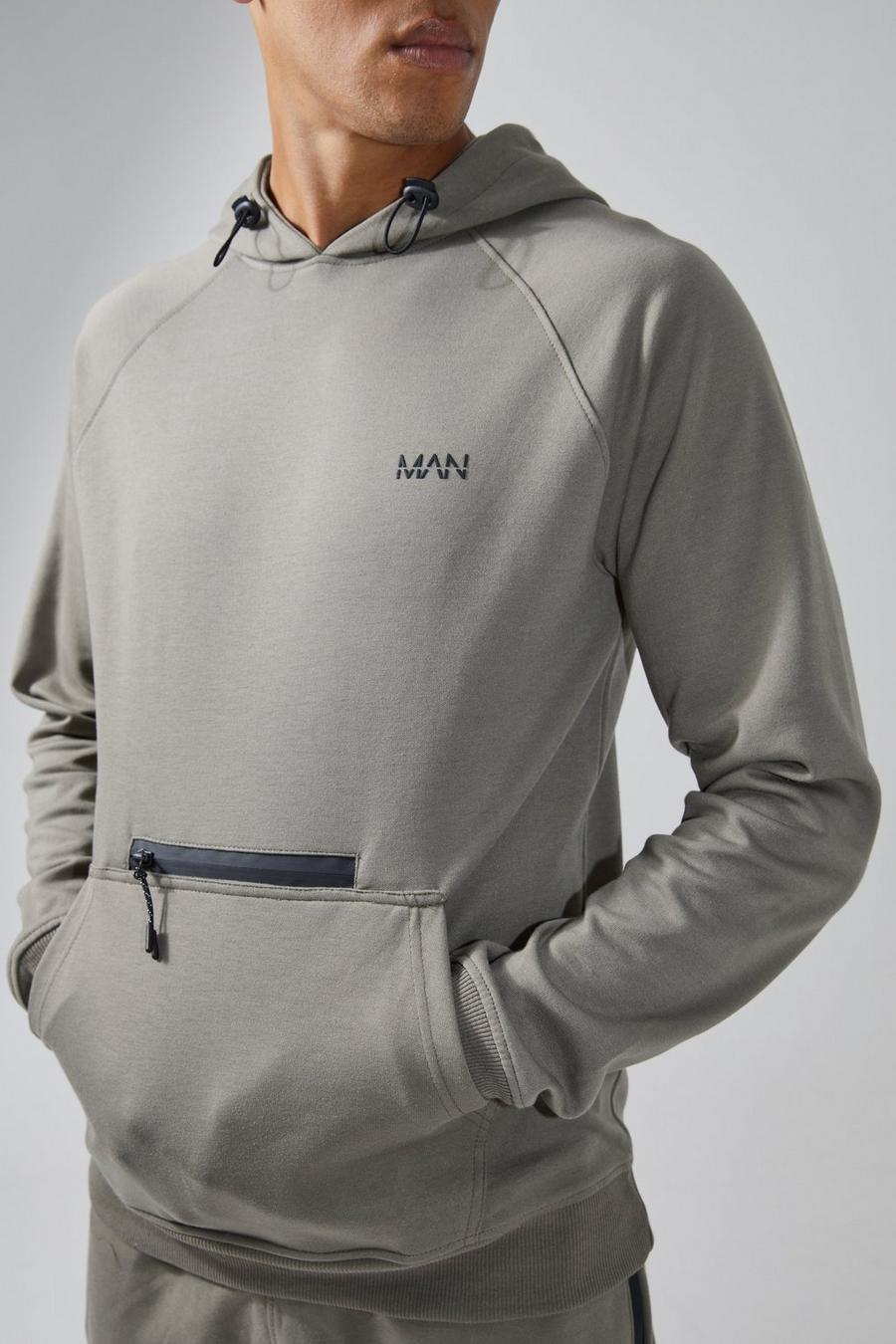 Khaki Man Active Hoodie med tryck image number 1