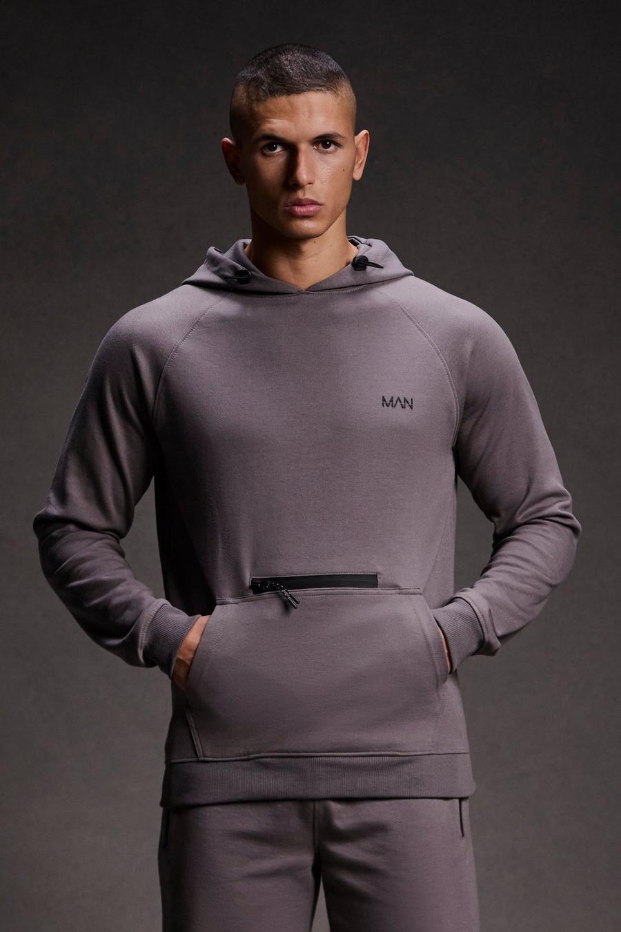 Charcoal Man Active Hoodie med tryck image number 1