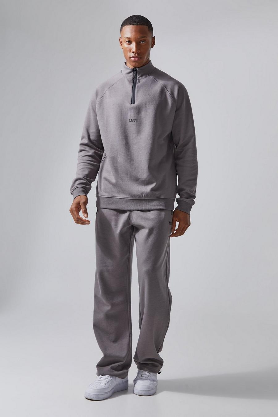 Charcoal Man Active Fleece 1/4 Zip And Jogger Tracksuit image number 1