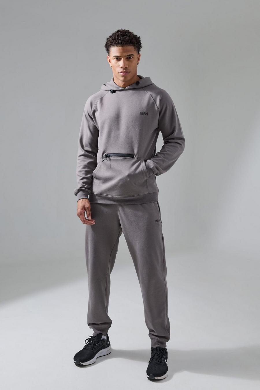 Charcoal Man Active Fleece Hoodie And Jogger Tracksuit image number 1