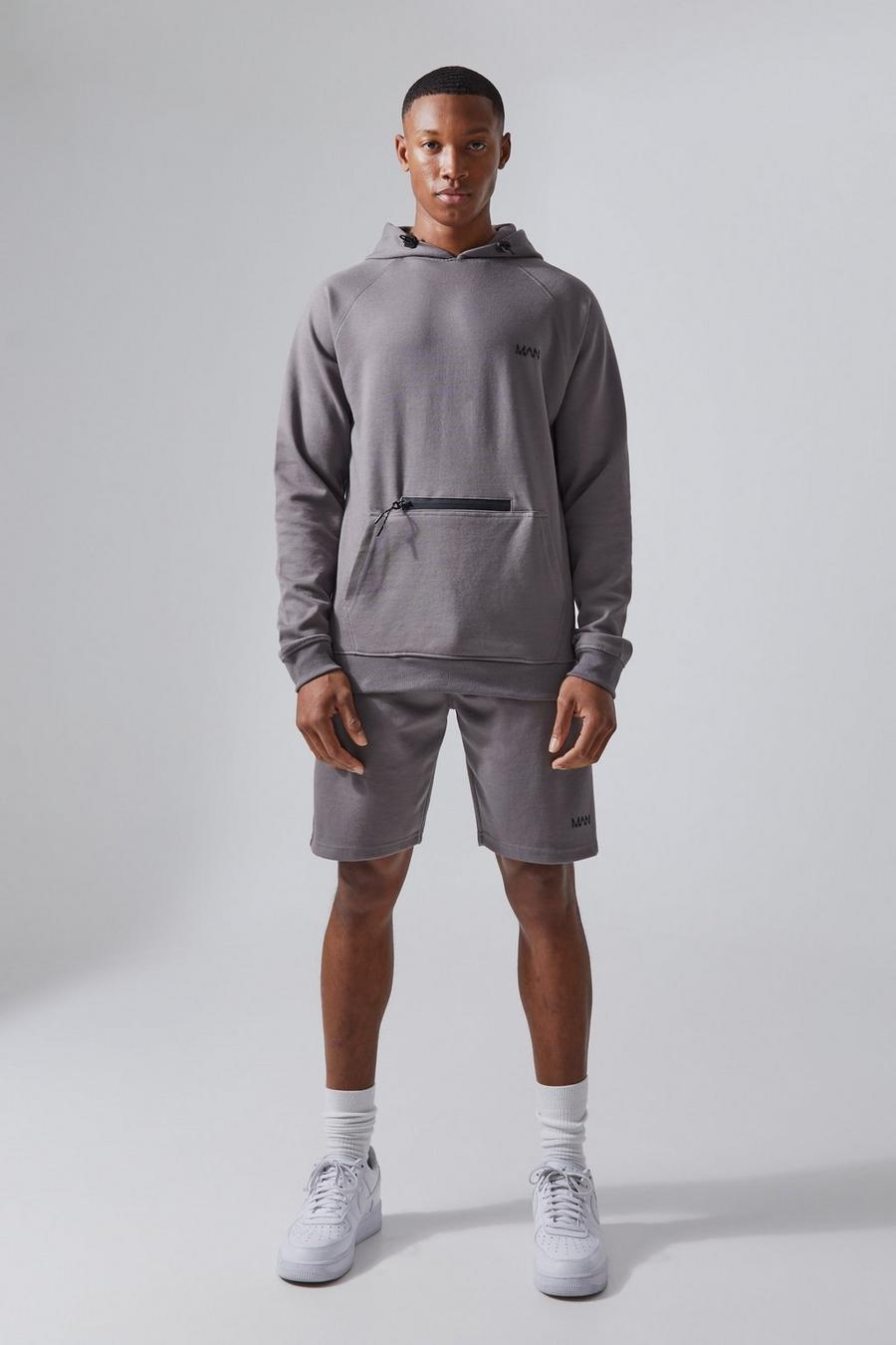 Charcoal Man Active Fleece Hoodie And Shorts Set