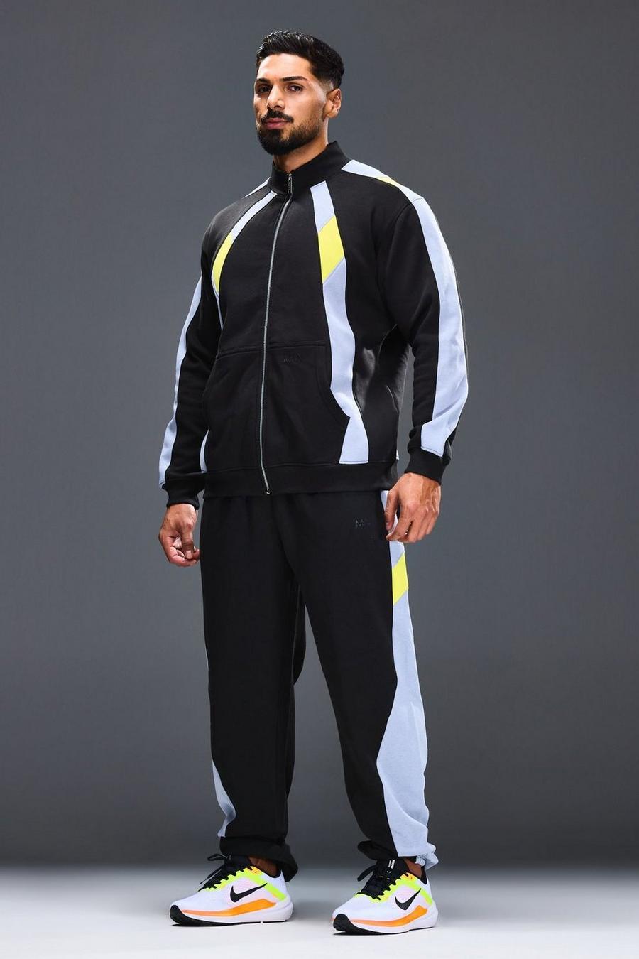 Man Active Oversize Colorblock Jogginghose, Black