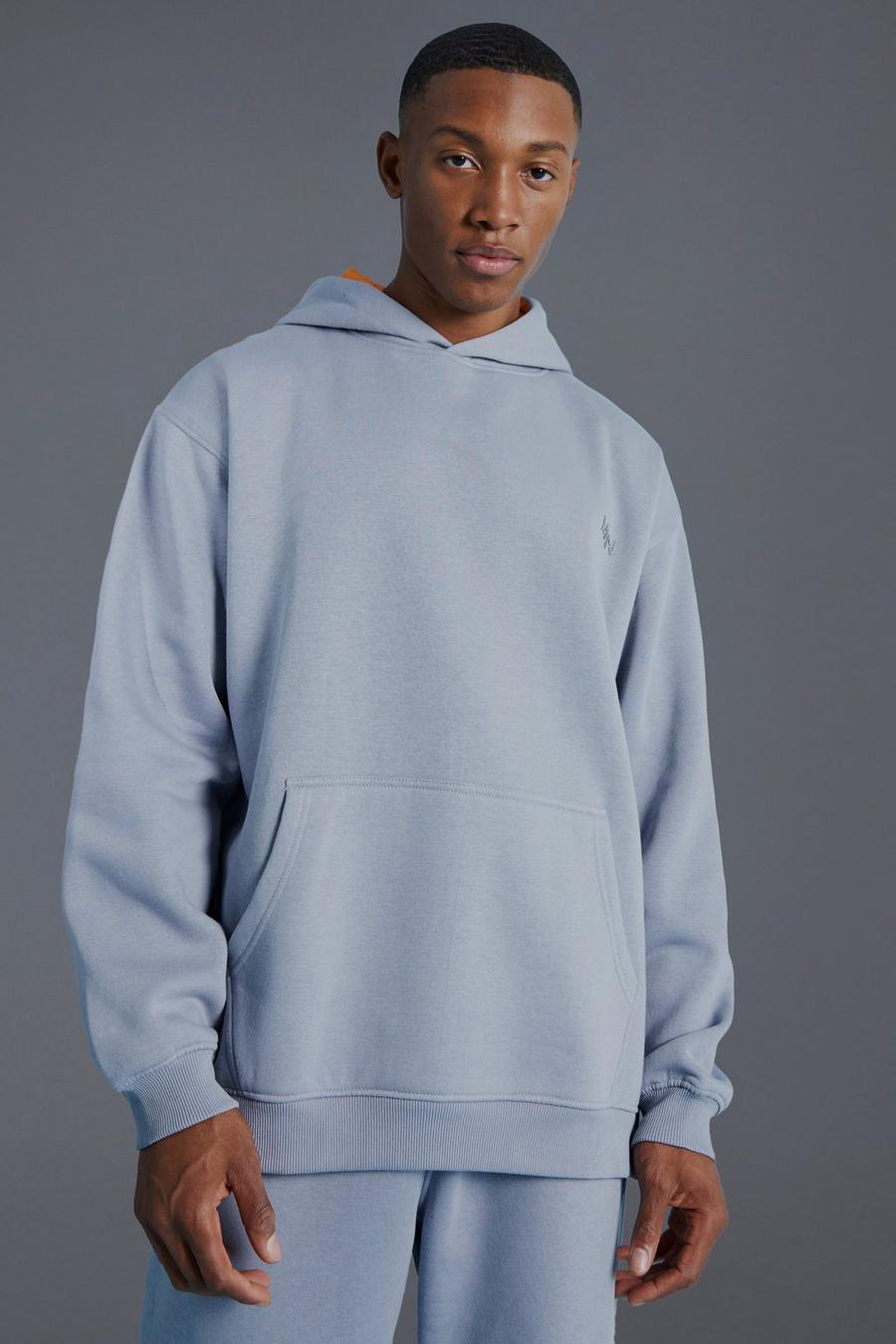 Charcoal MAN Active Oversize hoodie med geometriskt mönster image number 1