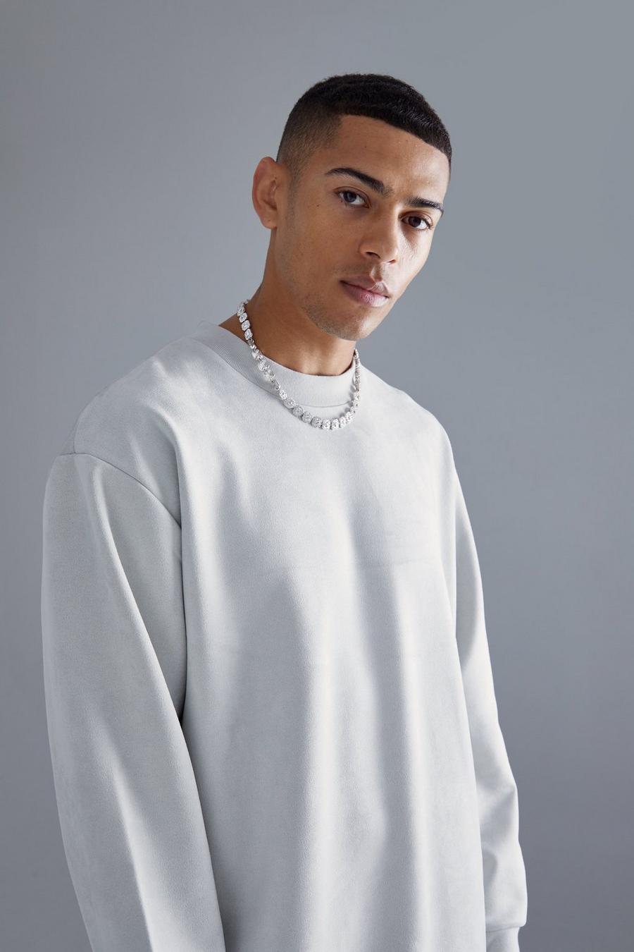 Pale grey Oversize sweatshirt i mockaimitation med hög halsmudd image number 1
