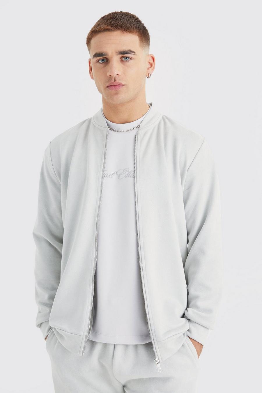 Pale grey Faux Suede Zip Smart Bomber image number 1