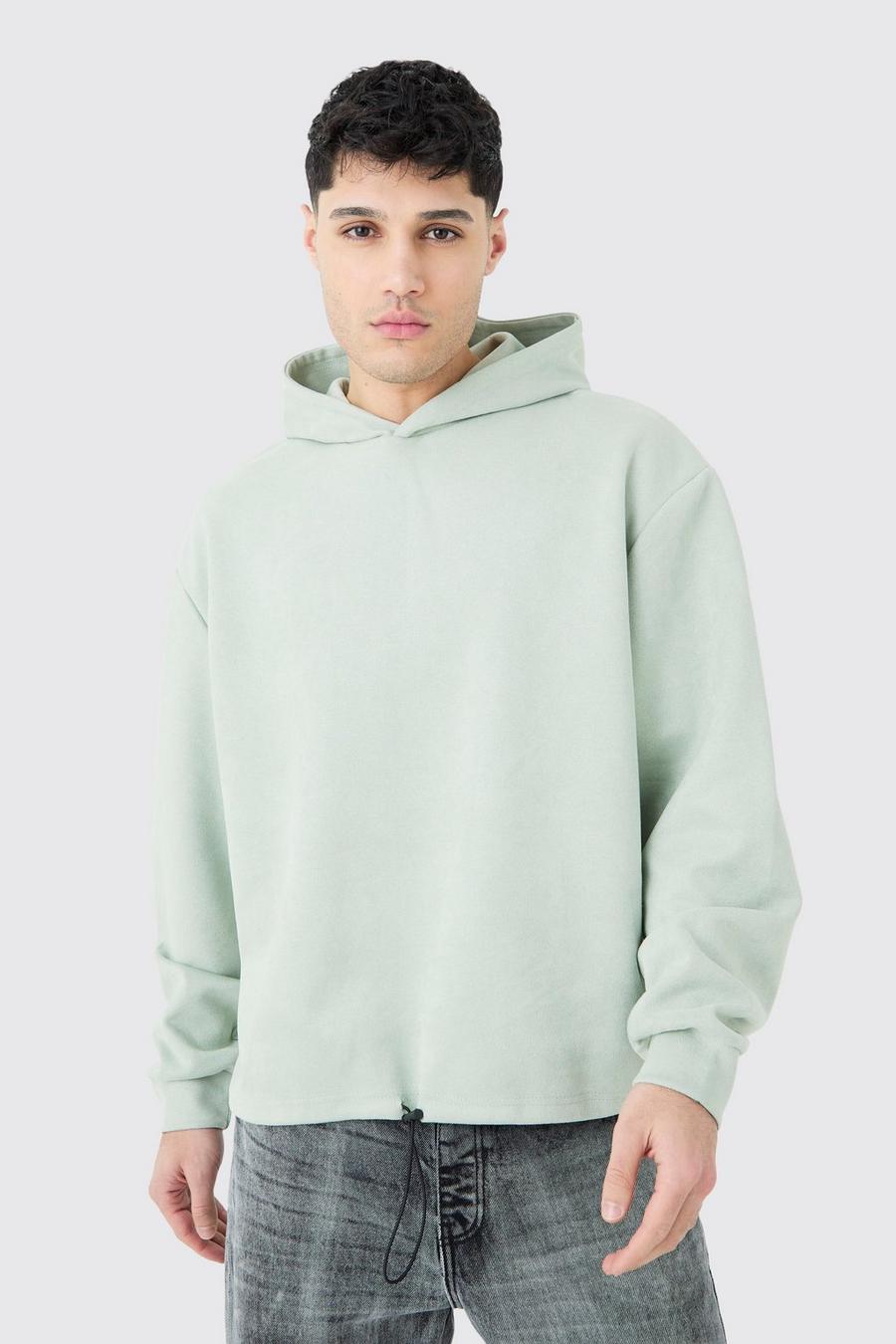 Sage Oversized Boxy Faux Suede Heavyweight Hoodie image number 1