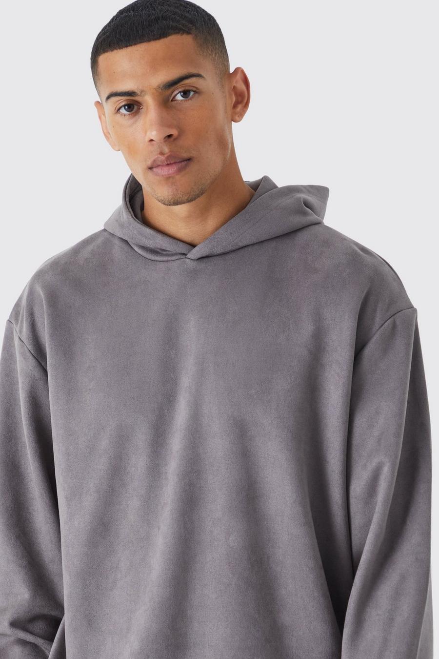 Taupe Oversized Dikke Boxy Nep Suède Hoodie image number 1