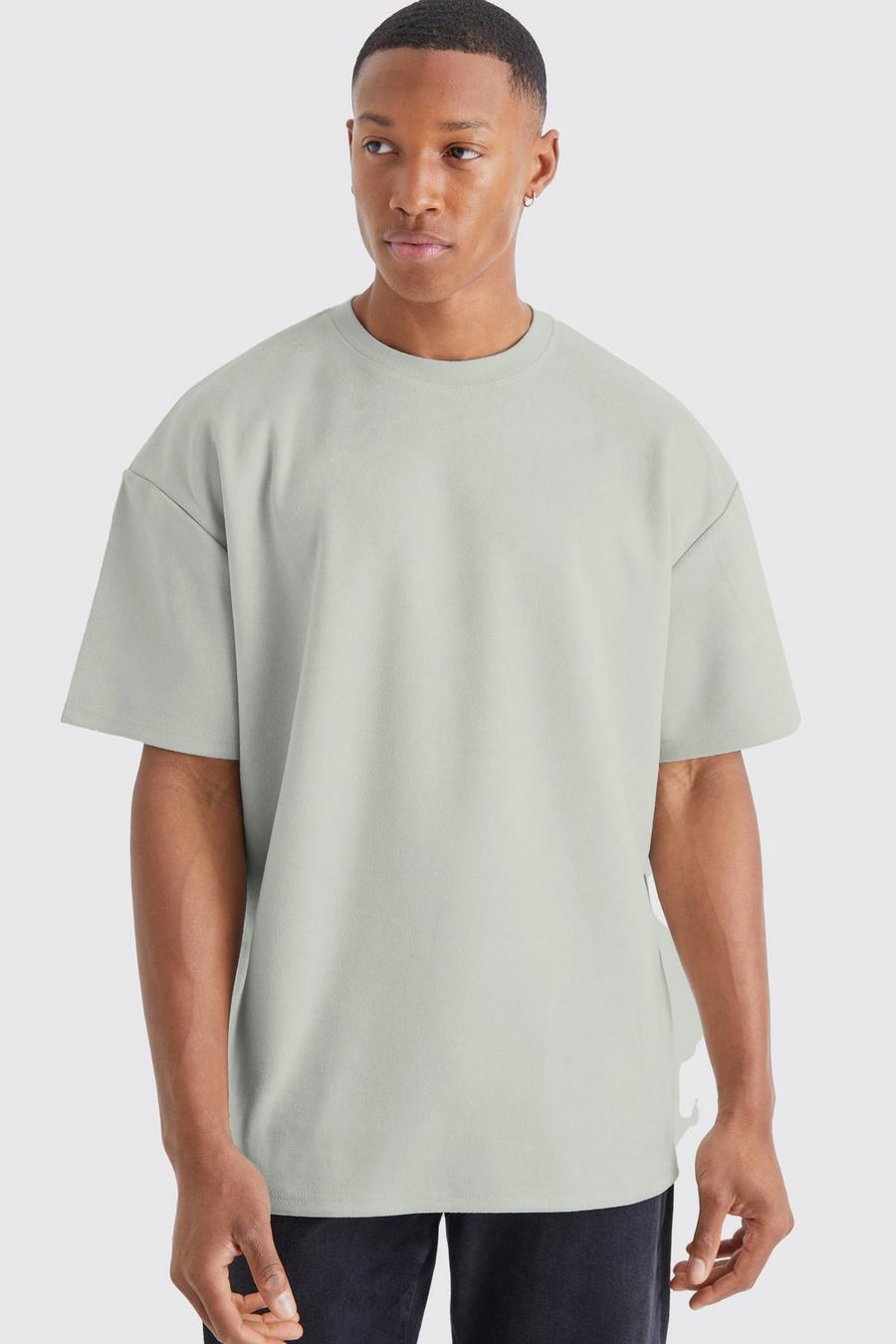 T-shirt oversize pesante in scamosciato sintetico, Sage