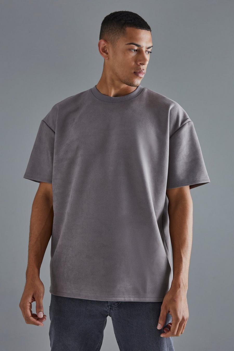 Taupe Oversized Faux Suede Heavyweight T-shirt image number 1