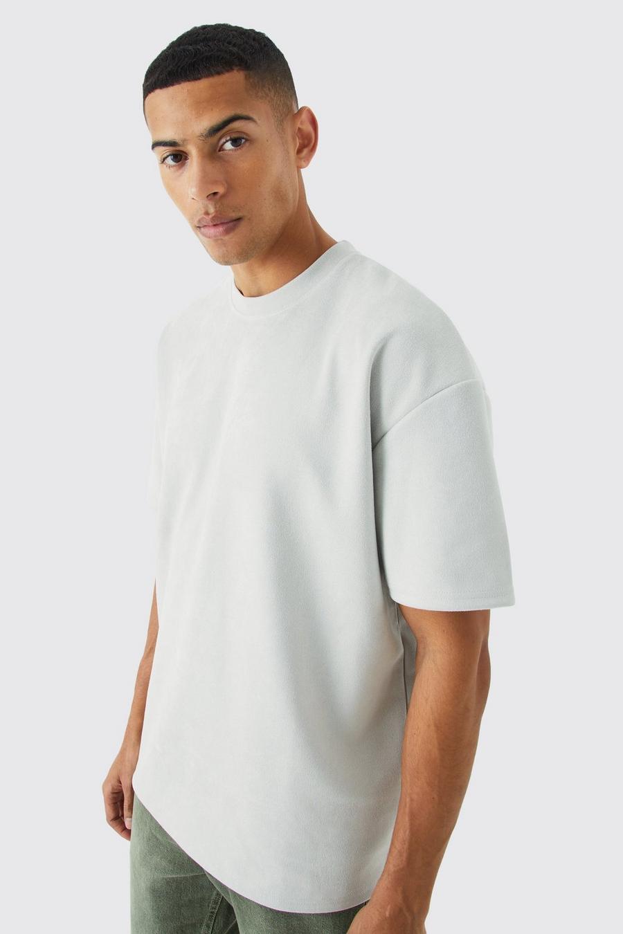 Pale grey Oversized Faux Suede Heavyweight T-shirt image number 1
