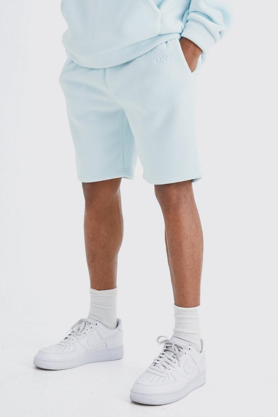 Light blue Loose Mid Length Bonded Microfleece Shorts image number 1