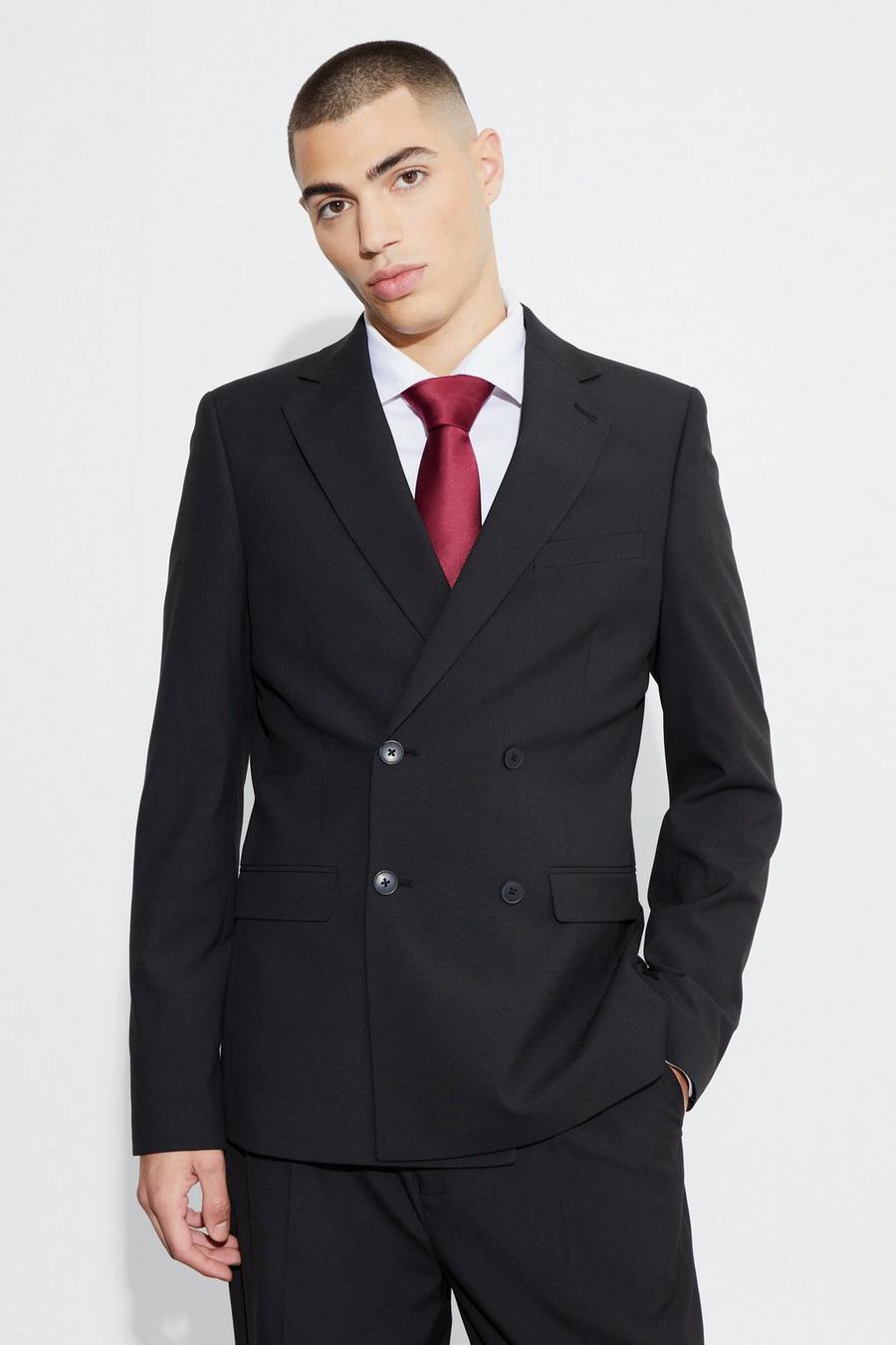 Black Skinny Double Breasted Suit Jacket image number 1