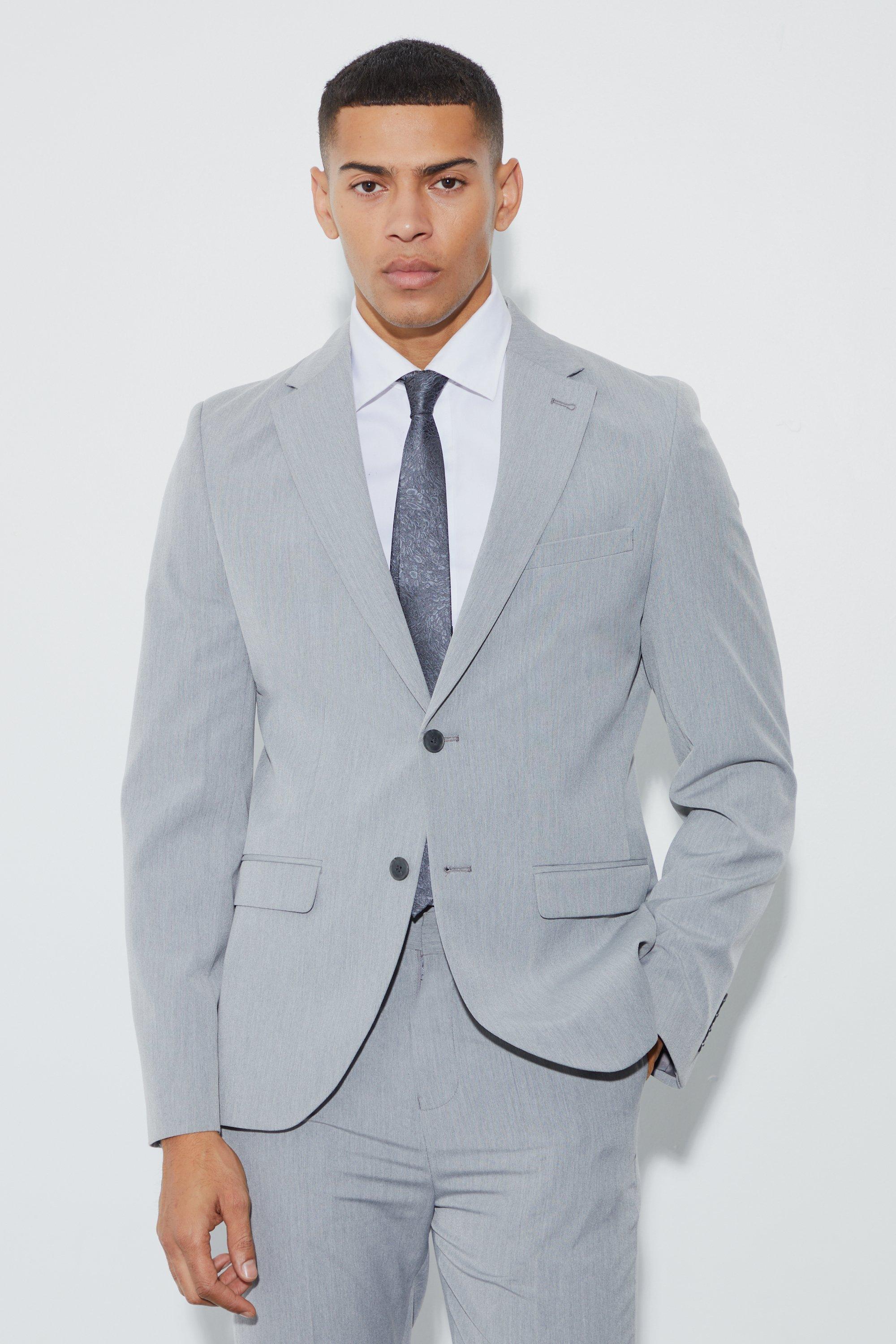 Grey Slim Single Breasted Suit Jacket