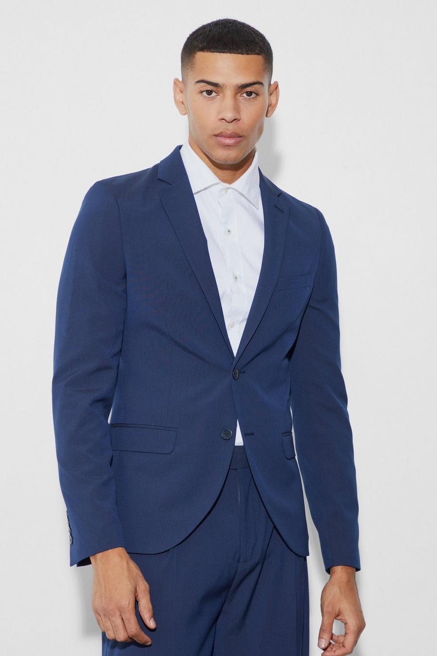 Navy blu oltremare Super Skinny Single Breasted Suit Jacket